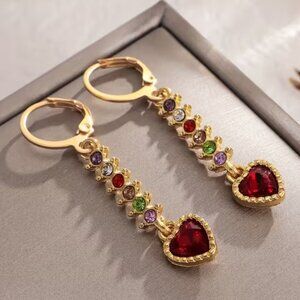 Earrings Heart Colorful Long Straight Line Multi-Color Drop Modern Bohemian